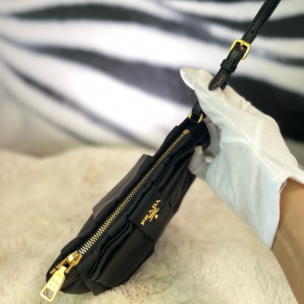 Prada Tessuto Nylon Bow Pouch in black - Picture 5 of 16